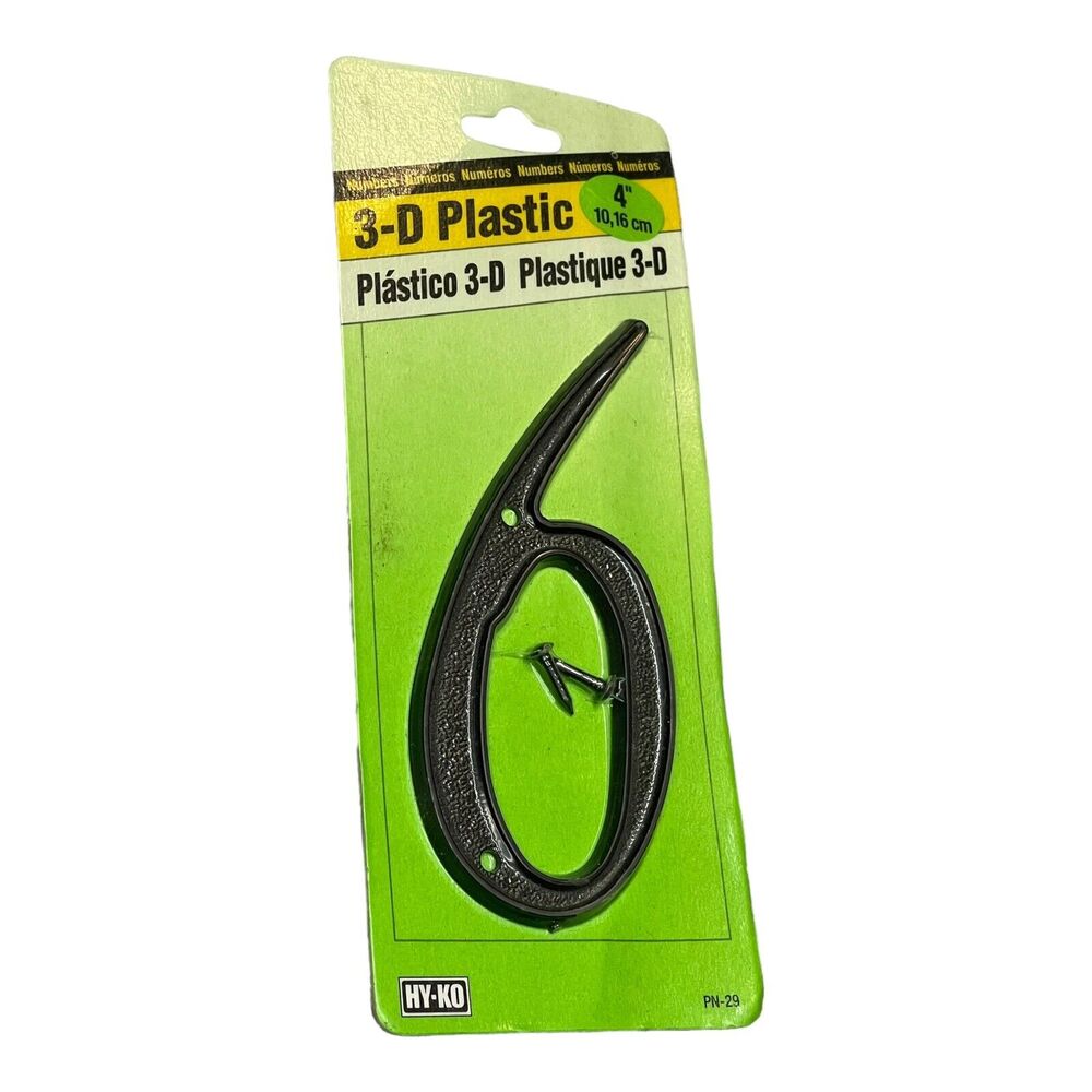 Hy-Ko Black Plastic Number 6 Nail-On NIP - Picture 2 of 6